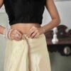 Ready To Wear Cream Chiffon Plain Saree - Image 7