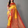 Yellow Printed Silk Saree