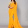 Yellow Chiffon Plain Saree - Image 2