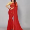 Red Chiffon Plain Saree - Image 2