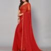 Red Chiffon Plain Saree - Image 3