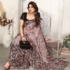 Brown Georgette Floral Printed Saree - Image 3