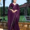 Wine Swarovski Georgette Saree