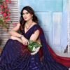 Navy Blue Georgette Plain Saree - Image 4