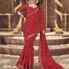 Red Printed Georgette Saree