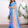Blue Georgette Printed Saree - Image 3
