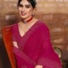 Rani Pink Plain Georgette Saree - Image 6