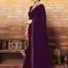 Wine Plain Georgette Saree - Image 2