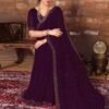 Wine Plain Georgette Saree - Image 4