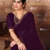 Wine Plain Georgette Saree - Image 5
