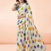 Off White Printed Georgette Saree - Image 4