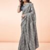 Grey Printed Silk Saree - Image 3