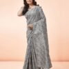 Grey Printed Silk Saree