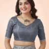 Grey Printed Silk Saree - Image 6