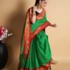 Green Self Woven Silk Saree - Image 3