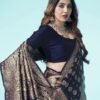 Navy Blue Jacquard Silk Saree - Image 4