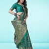 Rama Green Jacquard Silk Saree - Image 4