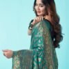 Rama Green Jacquard Silk Saree - Image 5