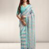 Turquoise Printed Georgette Saree