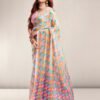 Light Yellow Printed Georgette Saree - Image 2