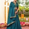 Sea Blue Printed Silk Saree