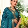 Sea Blue Printed Silk Saree - Image 2