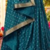 Sea Blue Printed Silk Saree - Image 3