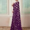 Dark Purple Plain Lycra Saree - Image 3