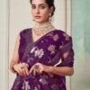 Dark Purple Plain Lycra Saree - Image 5