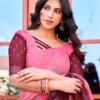Wine Printed Cotton Saree - Image 6