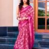 Pink Printed Cotton Saree