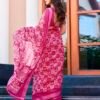 Pink Printed Cotton Saree - Image 2