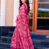 Pink Printed Cotton Saree - Image 3