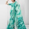 Turquoise Printed Cotton Saree - Image 3