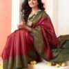 Dark Green Jacquard Silk Saree - Image 2
