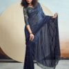 Navy Blue Plain Georgette Saree - Image 3