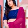 Rani Pink Plain Georgette Saree - Image 6