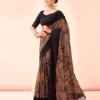 Black Printed Georgette Saree - Image 2