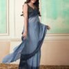 Ready To Wear Blue Plain Georgette Sarees - Image 4