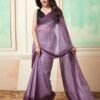 Ready To Wear Deep Purple Plain Georgette Sarees - Image 3