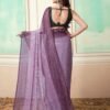 Ready To Wear Deep Purple Plain Georgette Sarees - Image 2