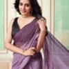 Ready To Wear Deep Purple Plain Georgette Sarees - Image 6