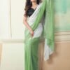 Ready To Wear Green Plain Georgette Saree - Image 3