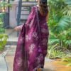 Wine Printed Silk Saree - Image 3