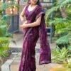Wine Printed Silk Saree - Image 4