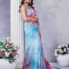 Blue Georgette Printed Saree - Image 3