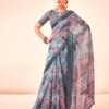 Grey Linen Printed Sarees - Image 6