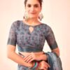 Grey Linen Printed Sarees - Image 7