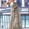 Beige Silk Printed Saree - Image 4