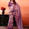 Dark Purple Silk Printed Sarees